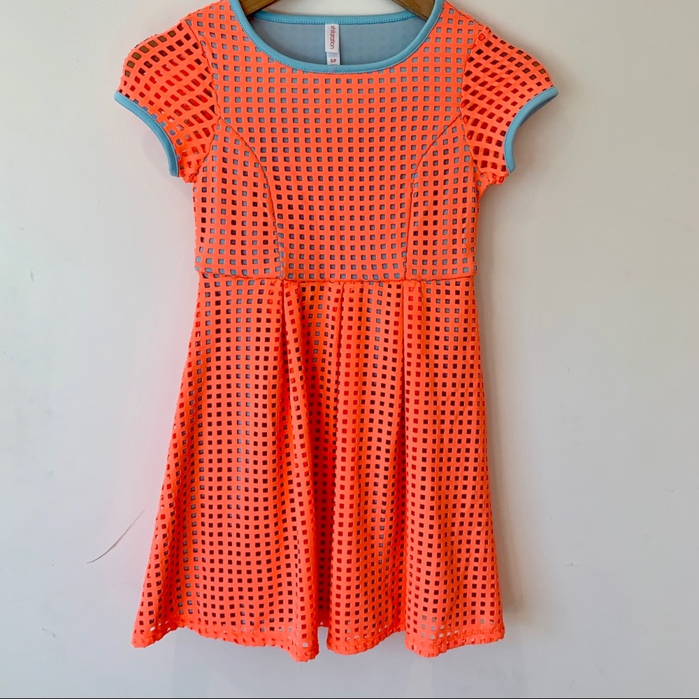 Orang and blue dress